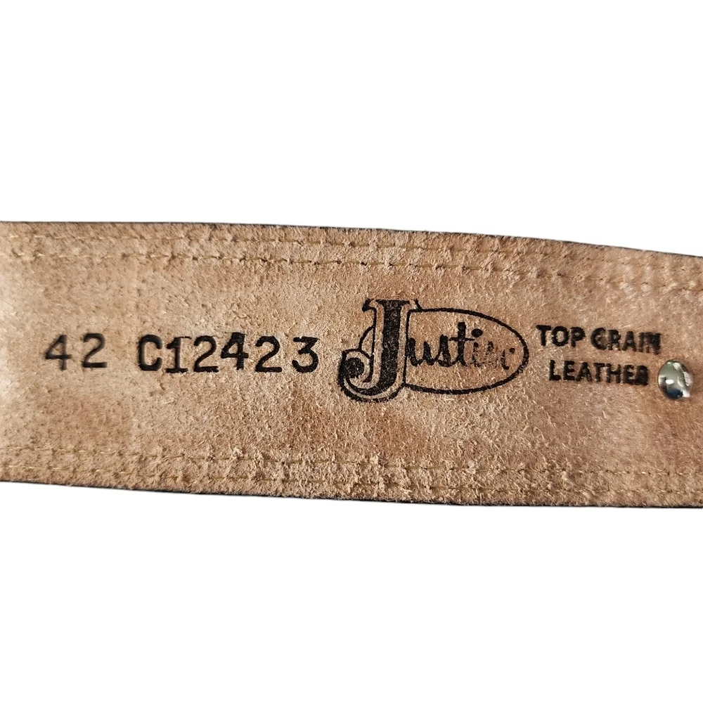 JUSTIN LEATHER STAR MEDALLION TOOLED BELT 